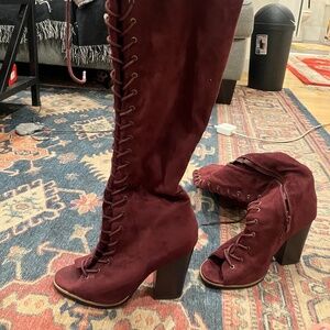 Mark & Maddux Burgundy Over-The-Knee Peep Toe Boots